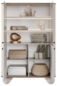 Witryna Vesper 103 cm czterodrzwiowa - kaszmir / orzech / czarne uchwyty / nogi kule