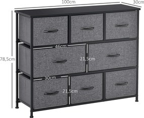 HOMCOM Komoda z 8 Szufladami z Tkaniny, 2 Duże, 6 Małe, Ramą Metalową, Zabezpieczenie Przed Przewróceniem, Szara