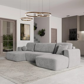 Masseno Narożnik SENTUM z funkcją spania i pojemnikiem na pościel Narozniki U, Rozkładana sofa - Jasnoszary, PAROS 05