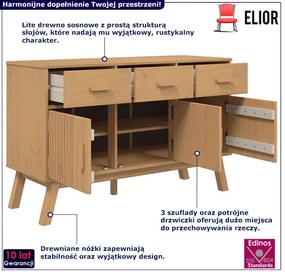 Długa brązowa komoda z drewna sosnowego - Krebri 6X