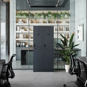 Szafa socjalna BHP ubraniowa czterokomorowa KACPER, 800 x 1800 x 500 mm, antracytowa