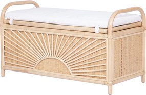 Ławka ze schowkiem z plecionego rattanu z poduszką - dł. 91 x gł. 43 x wys. 51 cm - Naturalny - SOLEYA