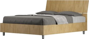 Łóżko wyposażone w stelaż z listwami z pojemnikiem 140x200 Nachylony zagłówek dąb naturalny Demas
