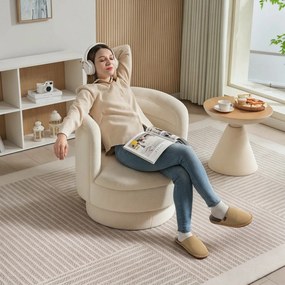 HOMCOM Obrotowy Fotel Tapicerowany, Nowoczesny Fotel Klubowy z Ramą z Drewna Kauczukowego, do Salonu, Sypialni, Kremowy