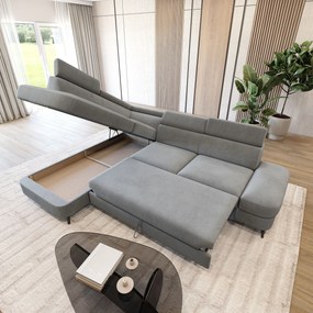 Masseno Narożnik AVISE z funkcją spania i pojemnikiem na pościel Narozniki L, Rozkładana sofa - Szary, MATT VELVET 85