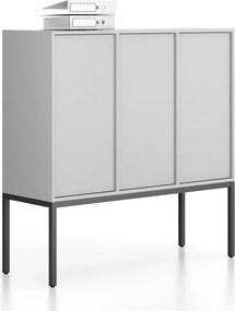 Szafa biurowa FRAME, niska, czarna podstawa, 3x drzwi, 1299 x 450 x 1331 mm, PUSH-lock, szary
