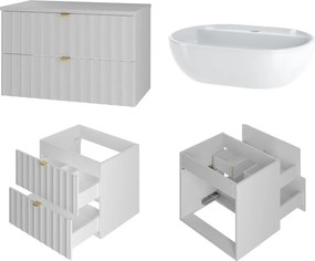 Wisząca szafka z umywalką nablatową Arcos 07 biały mat, 80 cm - zestaw 2