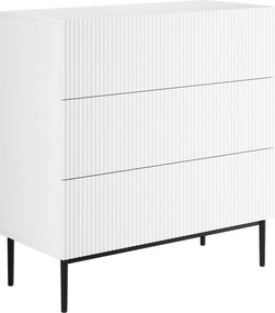 Komoda Nicole 100 cm z szufladami z ryflowanym frontem - biały mat / czarne nóżki