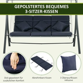 Outsunny Hollywoodzka Huśtawka Ogrodowa na 3 Osoby z Regulowanym Dachem Texteline Komfort i Styl Granatowy Czarny 198x118x168cm | Aosom PL