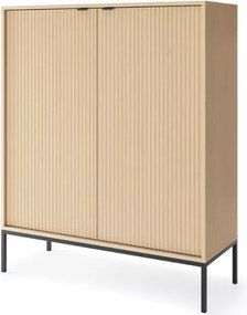 Cubero komoda wysoka 2-drzwiowa 140 cm nowoczesna z ryflowanymi frontami i metalowymi nogami