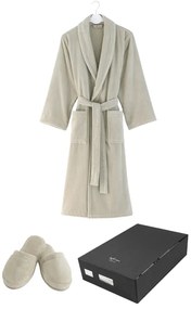 Unisex szlafrok MICRO COTTON w ozdobnym opakowaniu + kapcie S + kapcie (36/38) + w pudełku Jasnobeżowy