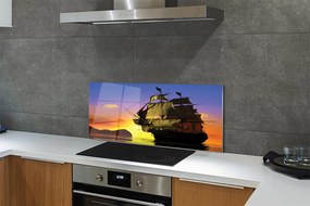 Szkło do Kuchni na Ścianę Statek na tle Nieba i Morza