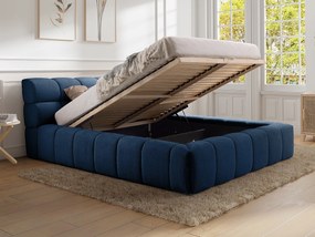 Łóżko ze skrzynią 180 x 200 cm - Tkanina - Ciemnoniebieski - FORVIK II marki Pascal Morabito