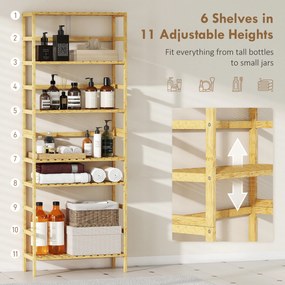 HOMCOM 6-poziomowy regał z drewna bambusowego, regulowane półki, wolnostojący regał do przechowywania, drewno naturalne