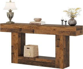 Stół konsolowy 160 cm, stół wejściowy typu farmhouse z 2 poziomami i podstawą w kształcie litery U