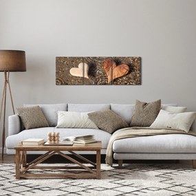 Obraz - Drewniane serca (z zegarem) (90x30 cm)