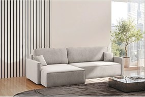 Narożnik z funkcją spania i pojemnikiem w kształcie L Carlos, tkanina Salvador, Beżowy, Lewy