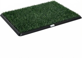 PawHut Toaleta dla psów 76 x 50,5 cm z 2 sztucznymi trawami, przenośna toaleta dla psów na balkon lub do domu, czarno-zielona | Aosom PL
