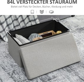 HOMCOM Skrzynka do przechowywania, pufa z miejscem i pokrywą do salonu, sypialni, korytarza, Jasnoszara