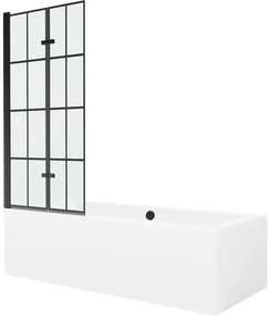 Mexen Cube wanna prostokątna 170 x 80 cm z obudową i parawanem 2-skrzydłowym 80 cm, czarny wzór - 550517080X9208027077