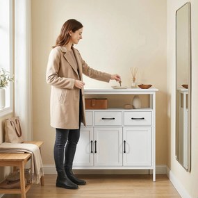 HOMCOM Komoda z regulowanymi półkami, bufet z szufladami, 95 cm, biały | Aosom PL