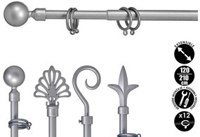Szary metalowy karnisz VALANCE GLOBE 120-210 cm