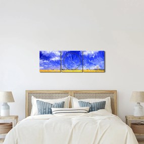 Obraz - Obraz olejny, Złote pole (z zegarem) (90x30 cm)