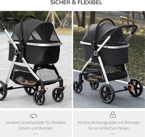 Outsunny Wózek dla Psa 2w1 Składany z Poduszką 1 Kosz Czarny do 20kg | Aosom PL