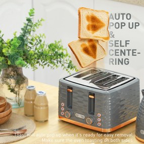 HOMCOM Zestaw 2 w 1: Toster i Czajnik, 7 Stopni Zrumienienia, Funkcje Rozmrażania i Podgrzewania, Szary