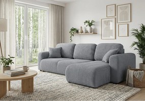 Stylowy narożnik rozkładany prawostronny BINGO L 245x148x87 cm w tkaninie Pop 14 szarej