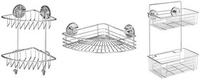 Narożna półka łazienkowa BARI, Vacuum-Loc, 2 poziomy - stal chromowana, WENKO