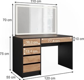 Toaletka antracyt/złoty dąb 120x55x75 sherry