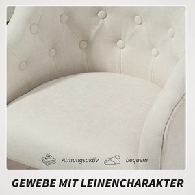 HOMCOM Wyściełane krzesło biurowe, Obrotowy fotel w wyglądzie lnu, Złote nogi, Regulowana wysokość, Kolor Beżowy