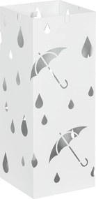 HOMCOM Stojak na Parasole, 4 Haczyki, Taca Ociekowa, Stal Ocynkowana, Biały