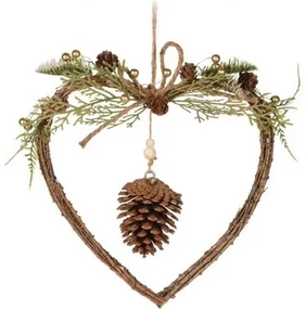 Wisząca dekoracja świąteczna Woody Heart, 34 x 34 x 7 cm