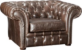 Fotel typu chesterfield z postarzanej skóry CLOTAIRE