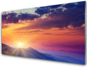 Panel Szklany Promienie Słońca nad Szczytami