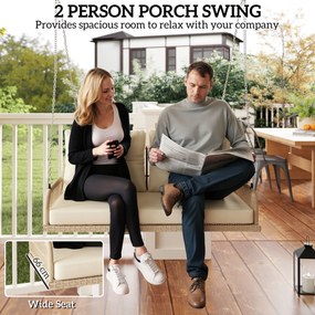 Outsunny Huśtawka Ogrodowa 2-osobowa z Rattanu z Poduszkami do 240 kg 115 x 66 x 44 cm Beżowa