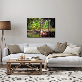 Obraz - Drewniana łódź na kanale, Tajlandia (70x50 cm)