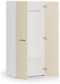 Szafa ubraniowa biurowa PRIMO WHITE, 1 półka, drążek do szafy, 800 x 500 x 1781 mm, biały/brzoza