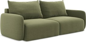 Zielona aksamitna rozkładana/ze schowkiem sofa 238 cm Kalena – Makamii
