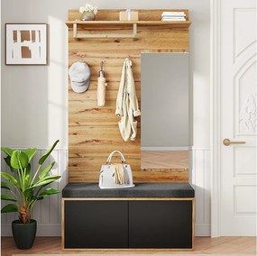 Komplet szafy z lustrem i poduszkami + półka - 100 x 38 x 190 cm - płyta wiórowa - czarny