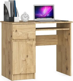 Biurko komputerowe AKORD PIKSEL Dąb Artisan 90 cm lewe 1 drzwi 1 szuflada kolor Dąb Artisan mat 3 półki 90x50x77 cm