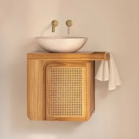 Zestaw Wiszących Mebli Łazienkowych Z Drewna Tekowego Georgy Drewno Tekowe & Cement Okrągły Biały Ø40 Cm - Sklum