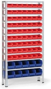 Regał z plastikowymi pojemnikami BASIC, 1730 x 850 x 300 mm, 63x pojemnik typu A + 10x pojemnik typu B