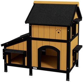 PawHut Dom dla Kotów Żółty z Drewna Sosnowego 96x65x85,5cm | Aosom PL