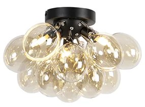 Designerska lampa sufitowa czarna z bursztynowym szkłem 3-punktowa - UvasDesignerski Oswietlenie wewnetrzne