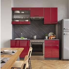 Aneks kuchenny bordowy wysoki połysk/antracyt 200x60x81.6 fame-line