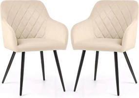 2x Welurowe krzesło tapicerowane pikowane w romby Beżowe VELTO Czarne nogi