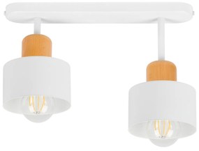 Biała lampa sufitowa, dwupunktowy spot DBU3306WE z drewna i metalu E27